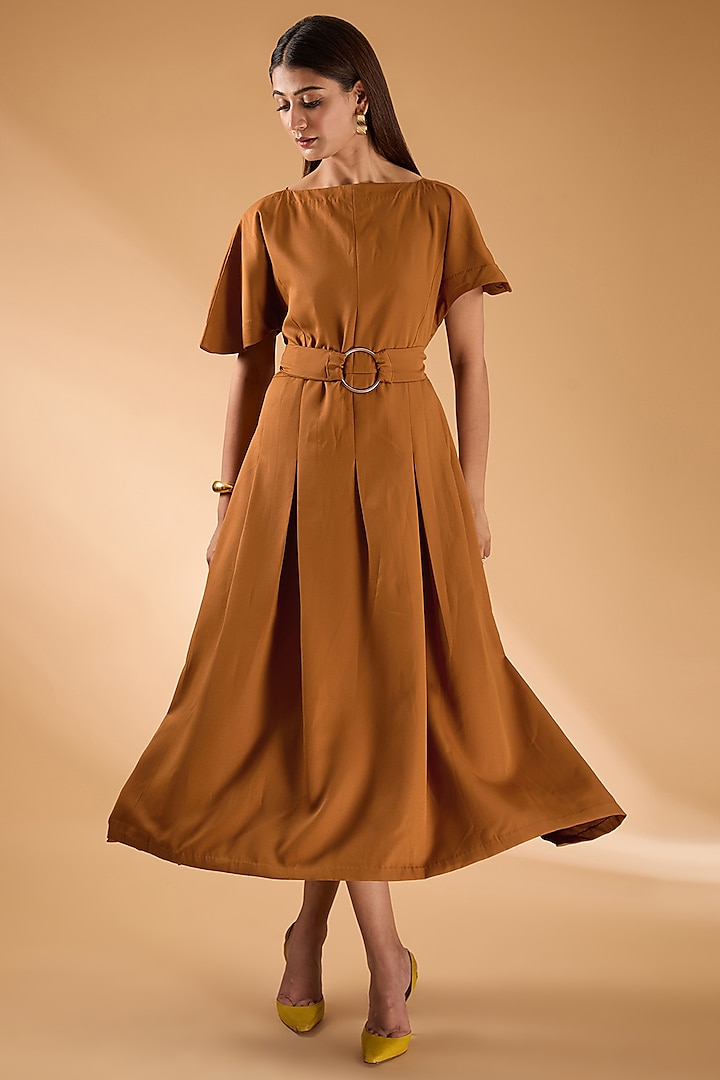 Brown Banana Crepe Dress by The Hem'd at Pernia's Pop Up Shop