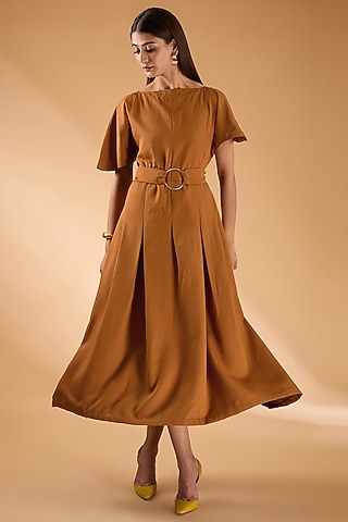 Brown Banana Crepe Dress by The Hem'd