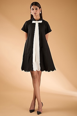 Black & White Banana Crepe A-Line Dress by The Hem'd