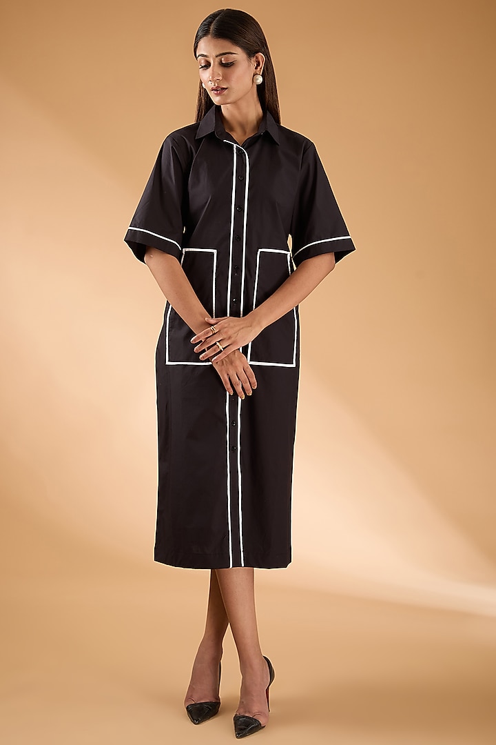 Black Cotton Midi Dress by The Hem'd at Pernia's Pop Up Shop