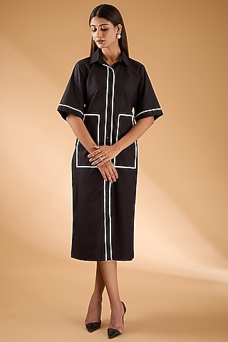 Black Cotton Midi Dress by The Hem'd