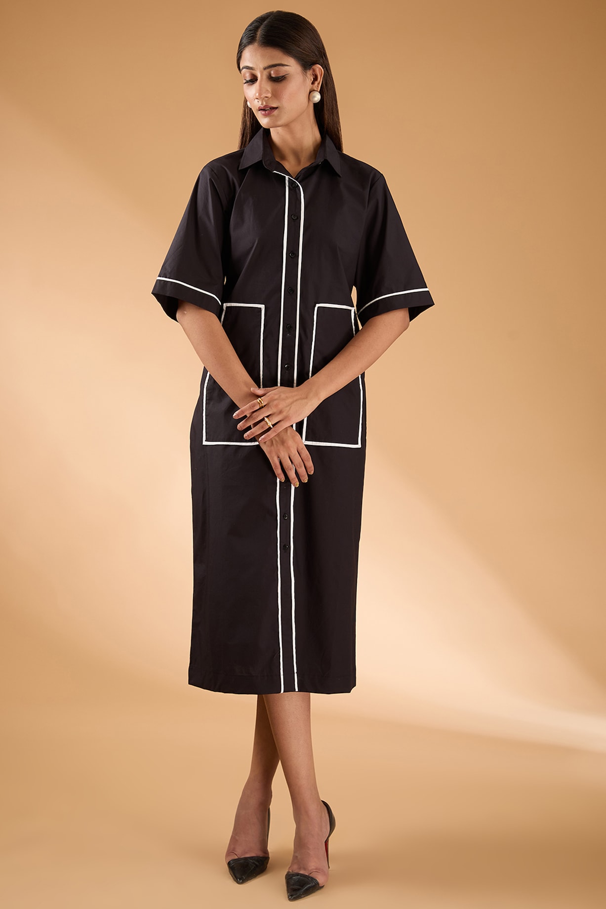 Black Cotton Midi Dress by The Hem'd at Pernia's Pop Up Shop 2026
