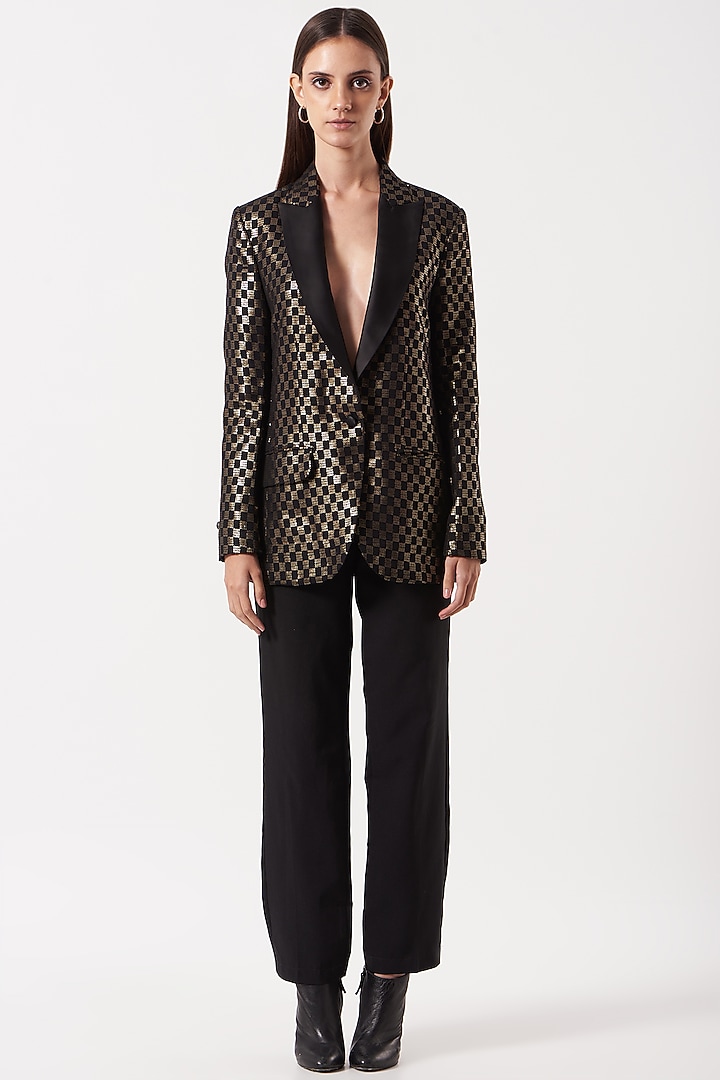 Black Sequins Blazer Set Design by The Hem'd at Pernia's Pop Up Shop 2023