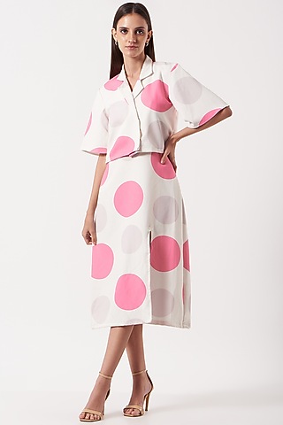 White Polka Dot Printed Dress With Shacket by The Hem'd
