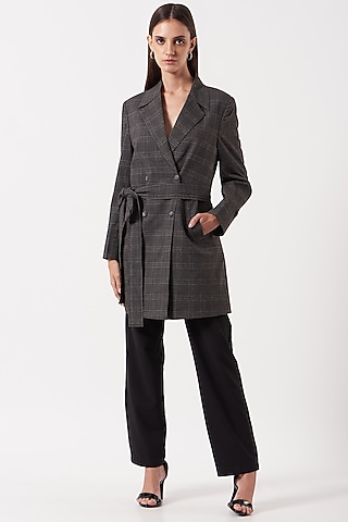 Grey Checkered Blazer Dress by The Hem'd