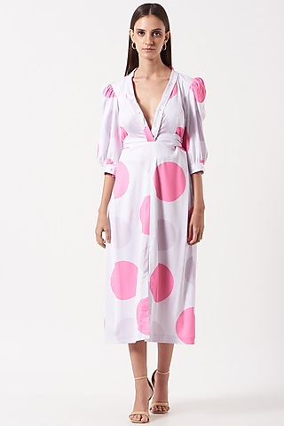 White Printed Midi Dress by The Hem'd