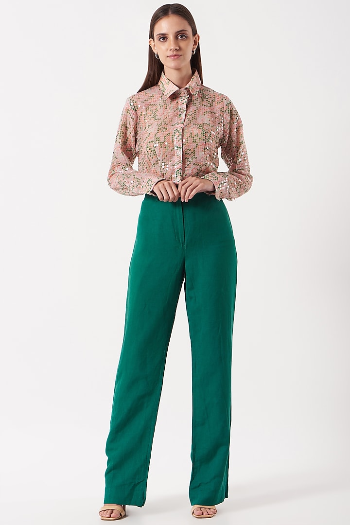 Green Linen Pants by The Hem'd