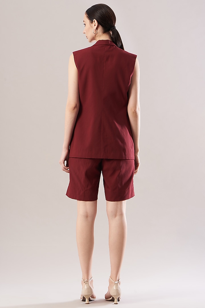 Red Single Breasted Short Gilet by The Hem'd at Pernia's Pop Up Shop