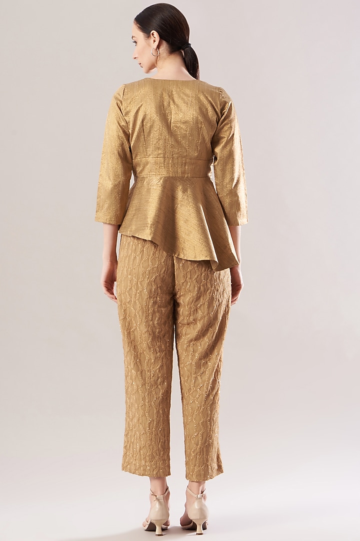 Toffee Lurex Asymmetric Peplum Top by The Hem'd at Pernia's Pop Up Shop