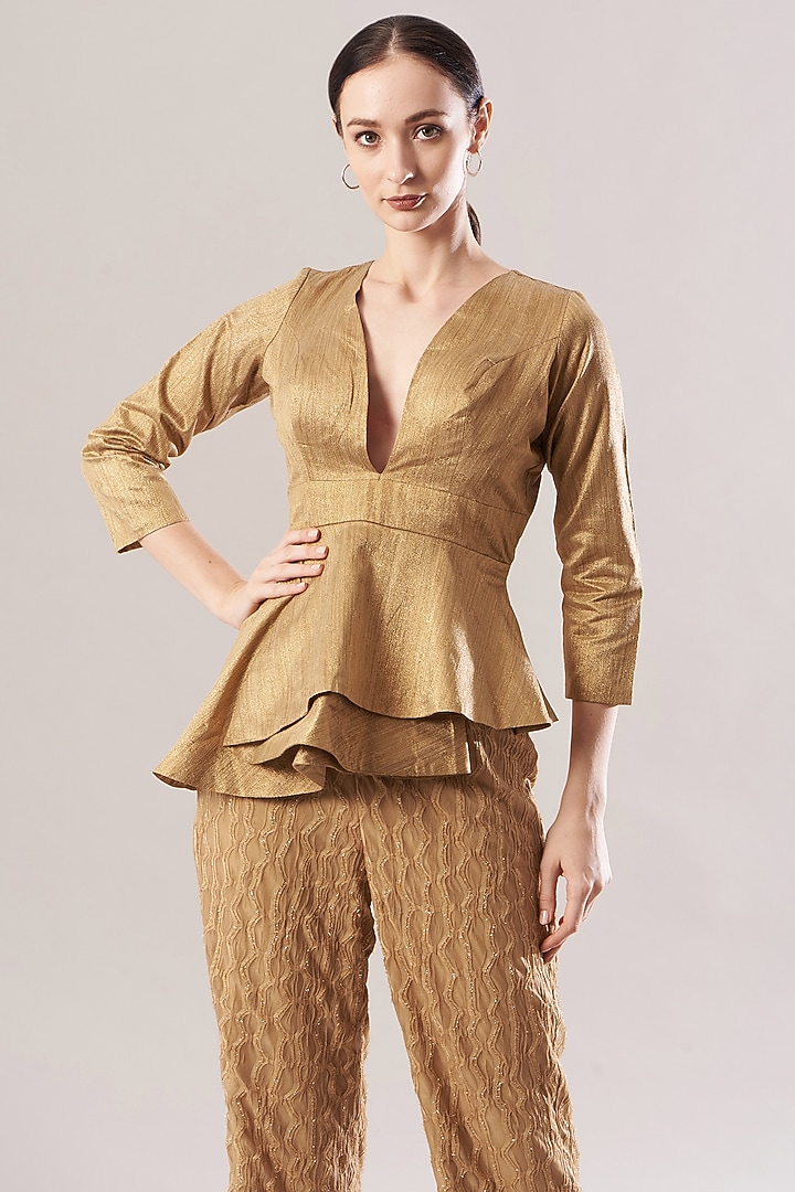 Toffee Lurex Asymmetric Peplum Top by The Hem'd at Pernia's Pop Up Shop