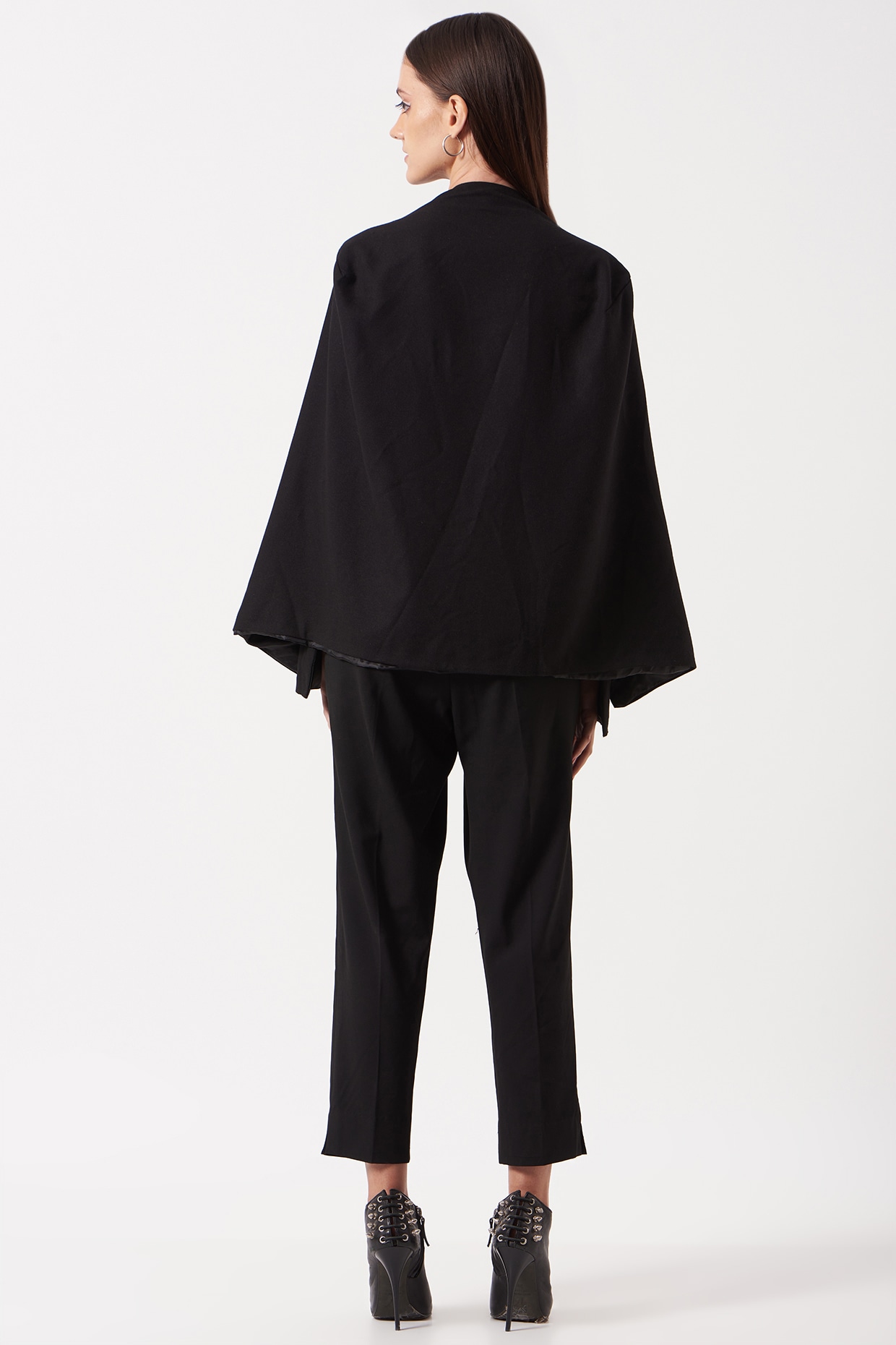 Black Woven Cape Blazer Set Design by The Hem'd at Pernia's Pop Up