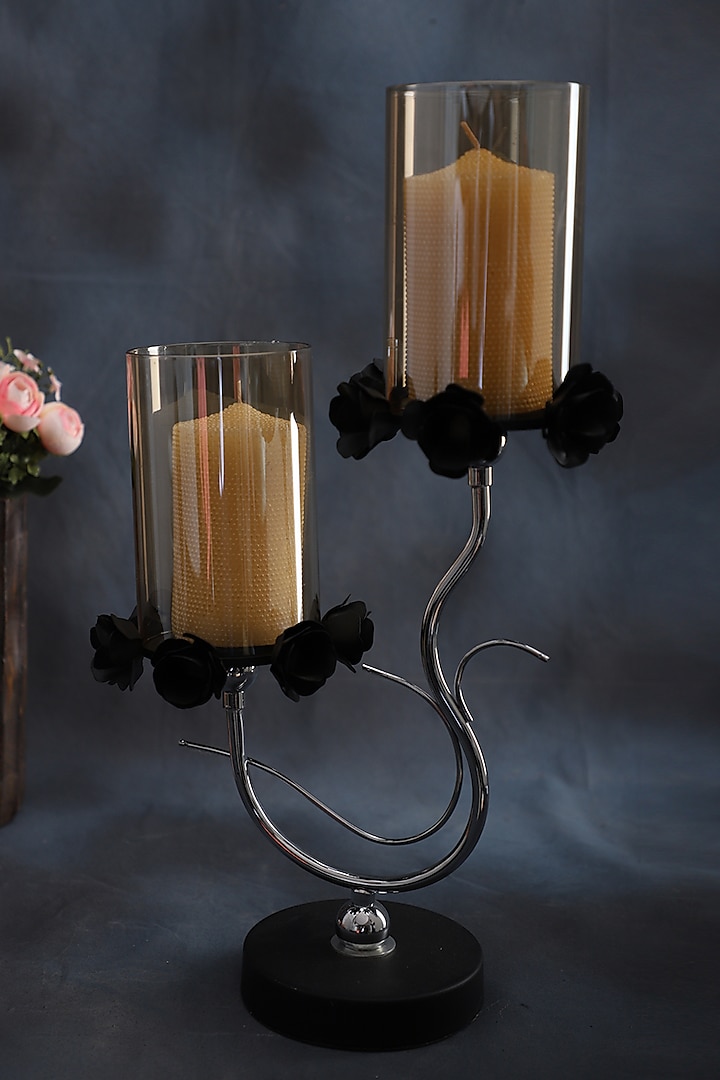 Black Metal & Glass Candle Holder by Home Struck