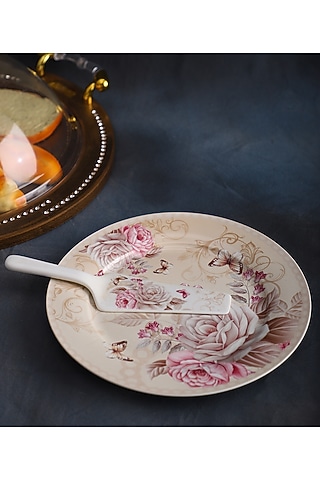 Beige Ceramic Serving Platter With Server by Home Struck