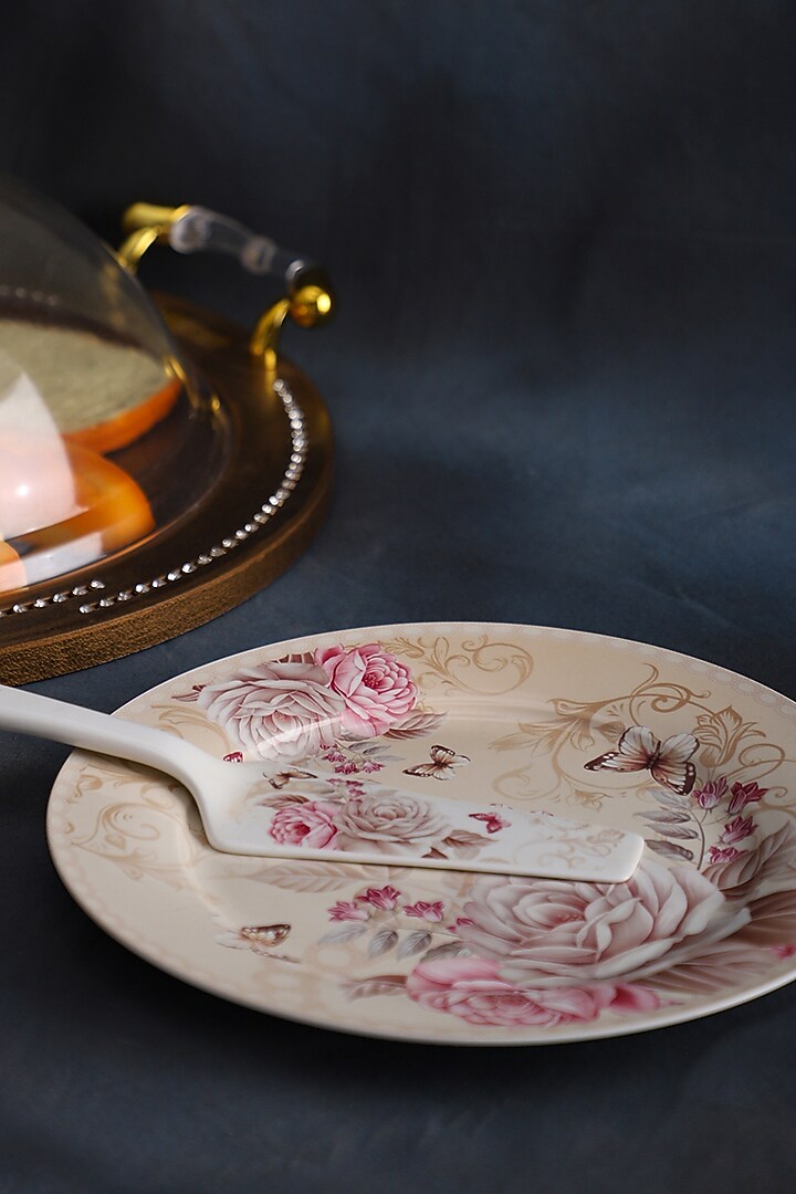 Beige Ceramic Serving Platter With Server by Home Struck at Pernia's Pop Up Shop
