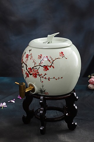 Mint Green Ceramic Hand-Painted Beverage Dispenser Set by Home Struck
