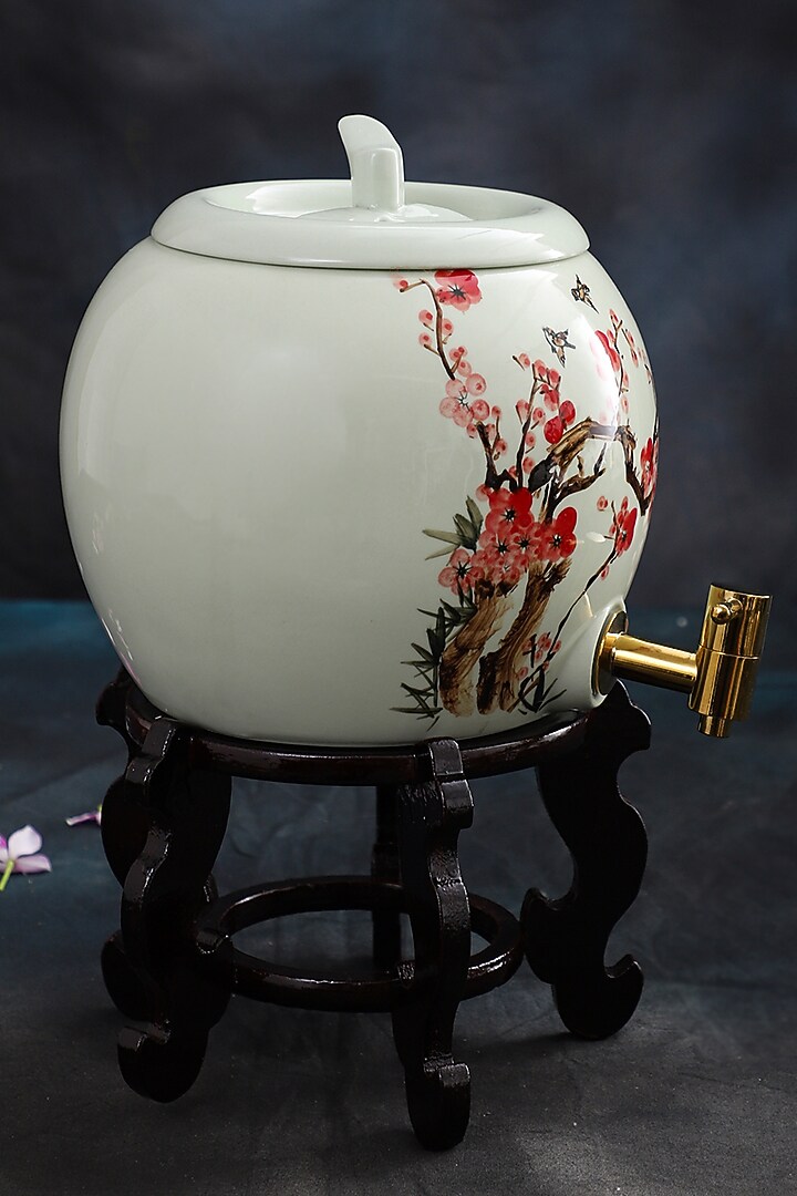 Mint Green Ceramic Hand-Painted Beverage Dispenser Set by Home Struck at Pernia's Pop Up Shop