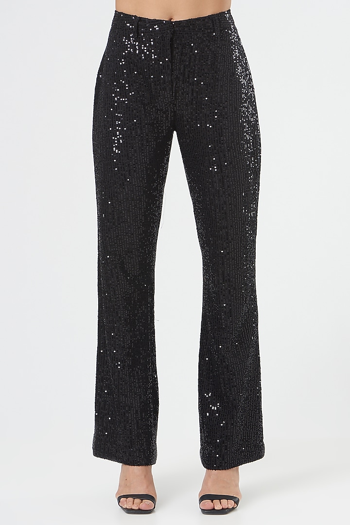 Black Net Embroidered Pants by The Hem'd at Pernia's Pop Up Shop