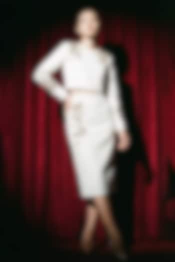 Ivory Neoprene Hand Embroidered Skirt Set by House of NSJ at Pernia's Pop Up Shop