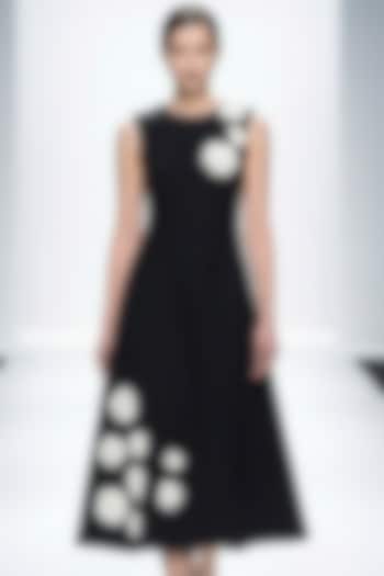 Black Neoprene & Spandex Hand Embroidered Midi Dress by House of NSJ at Pernia's Pop Up Shop
