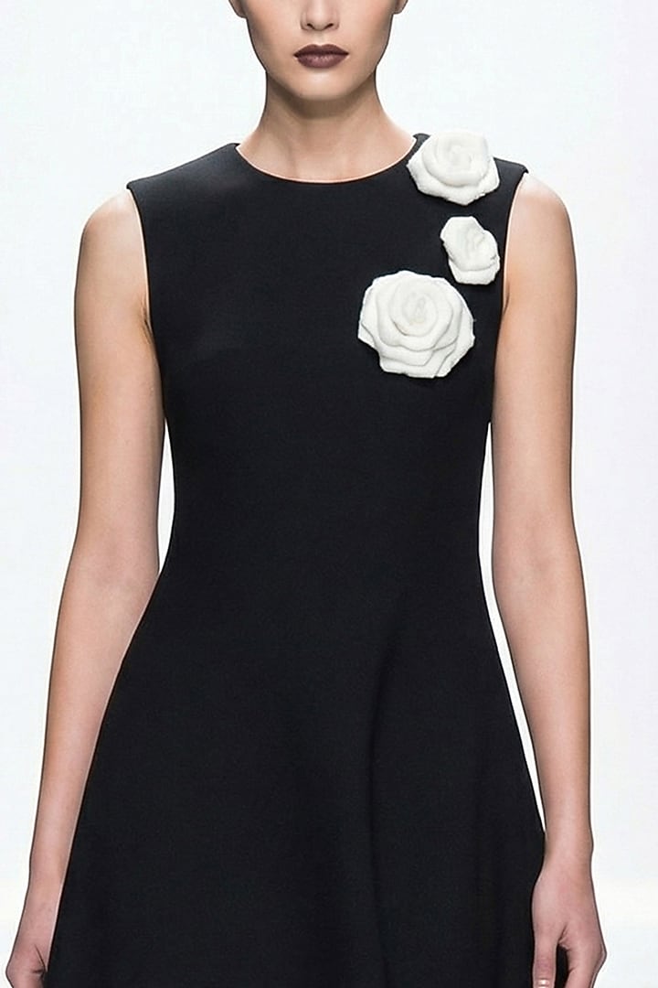 Black Neoprene & Spandex Hand Embroidered Midi Dress by House of NSJ at Pernia's Pop Up Shop