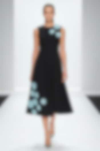 Black Neoprene & Spandex Hand Embroidered Midi Dress by House of NSJ at Pernia's Pop Up Shop