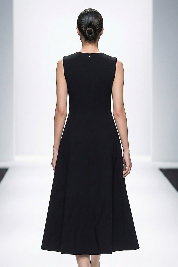Black Neoprene & Spandex Hand Embroidered Midi Dress by House of NSJ at Pernia's Pop Up Shop