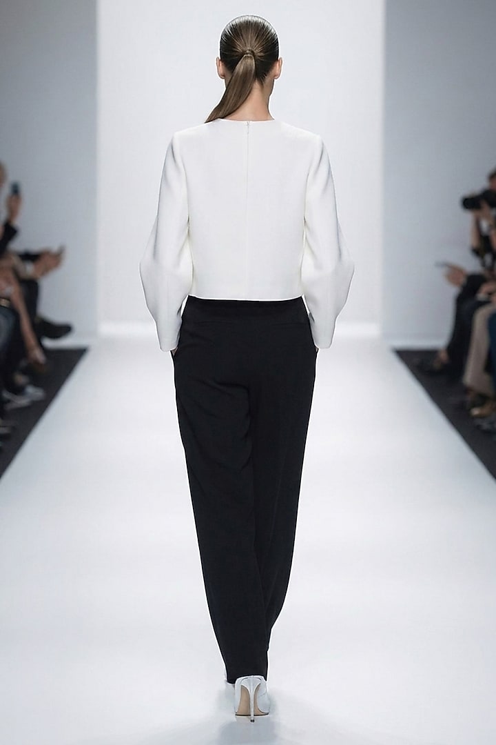 Ivory Neoprene & Spandex Hand Embroidered Top by House of NSJ at Pernia's Pop Up Shop