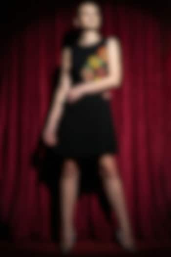 Black Neoprene & Spandex Hand Embroidered Vacation Dress by House of NSJ at Pernia's Pop Up Shop