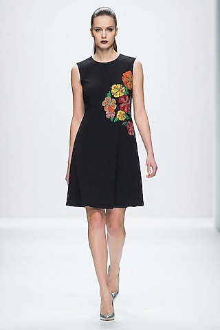 Black Neoprene & Spandex Hand Embroidered Dress by House of NSJ