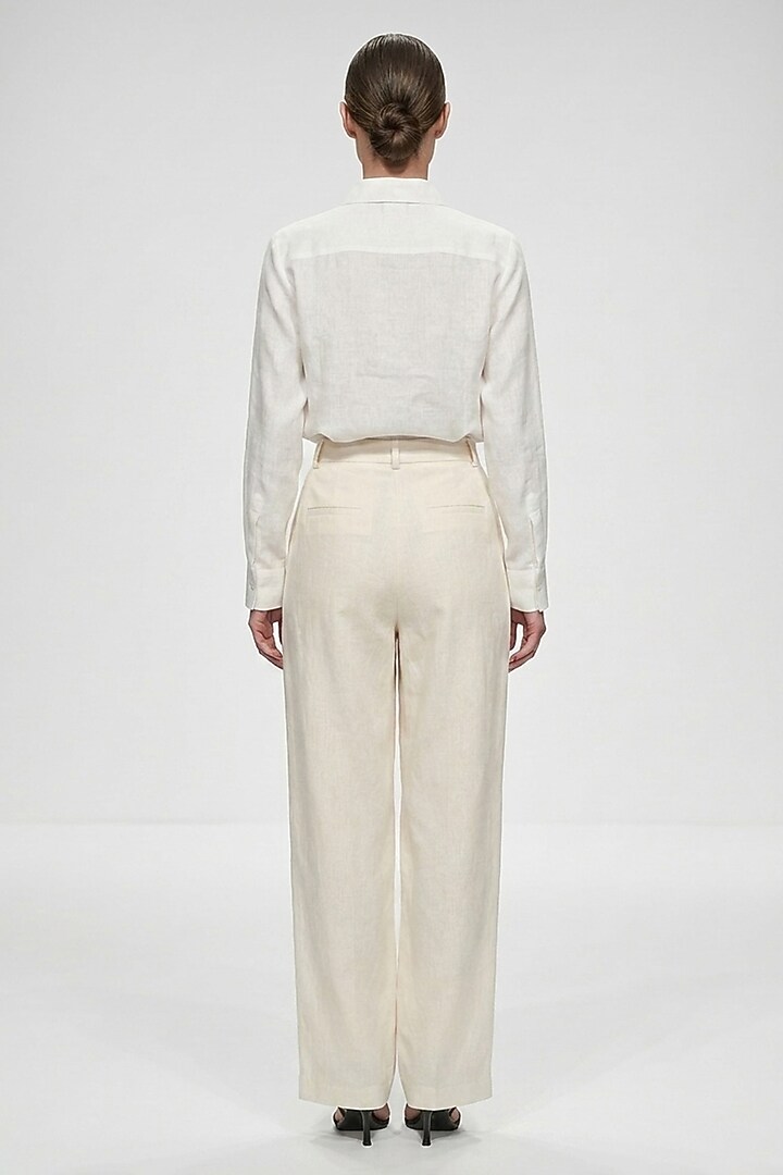 Ivory Linen Sequins Hand Embroidered Shirt by House of NSJ at Pernia's Pop Up Shop