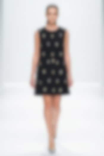 Black Neoprene & Spandex Hand Embroidered Mini Vacation Dress by House of NSJ at Pernia's Pop Up Shop