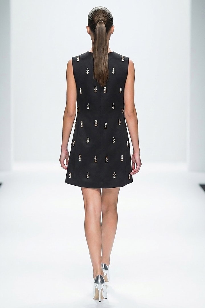 Black Neoprene & Spandex Hand Embroidered Mini Vacation Dress by House of NSJ at Pernia's Pop Up Shop