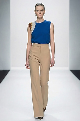 Blue Neoprene & Spandex Hand Embroidered Top by House of NSJ
