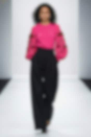 Hot Pink Neoprene & Spandex Hand Embroidered Top by House of NSJ at Pernia's Pop Up Shop