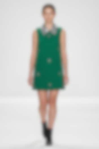 Emerald Green Neoprene & Spandex Hand Embroidered Mini Vacation Dress by House of NSJ at Pernia's Pop Up Shop