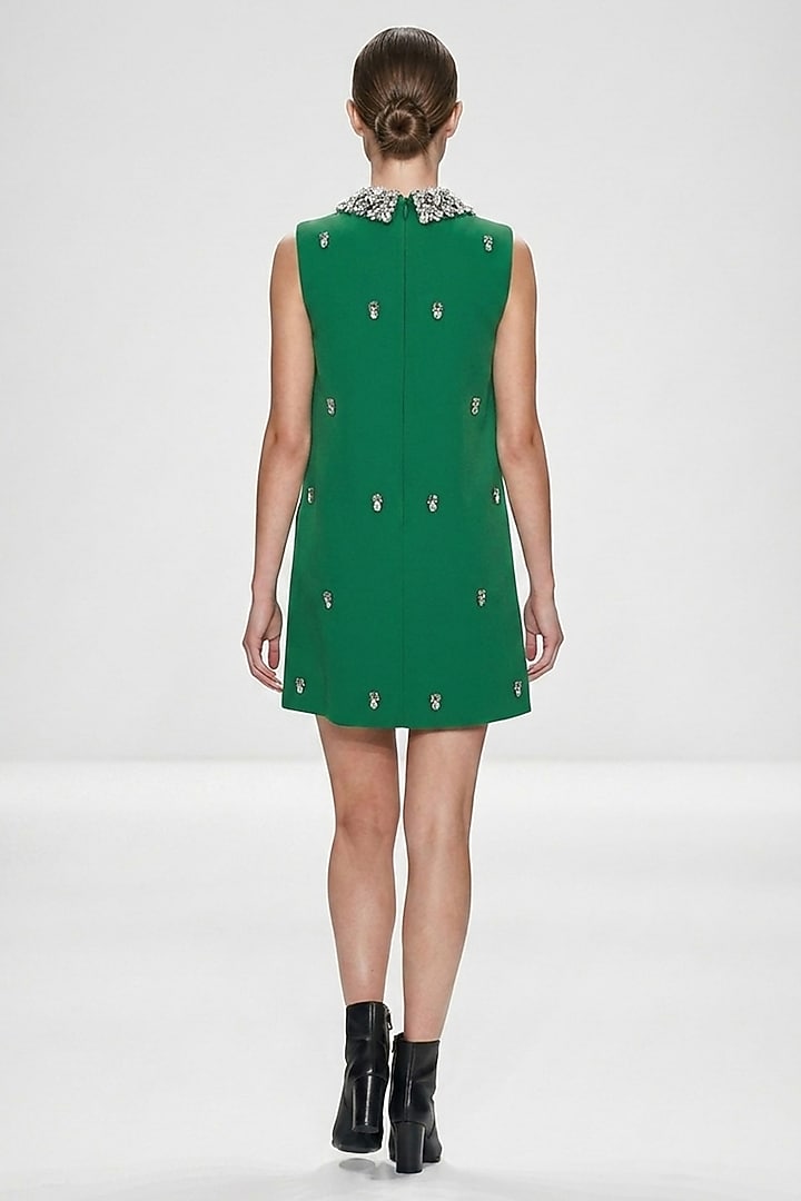 Emerald Green Neoprene & Spandex Hand Embroidered Mini Vacation Dress by House of NSJ at Pernia's Pop Up Shop