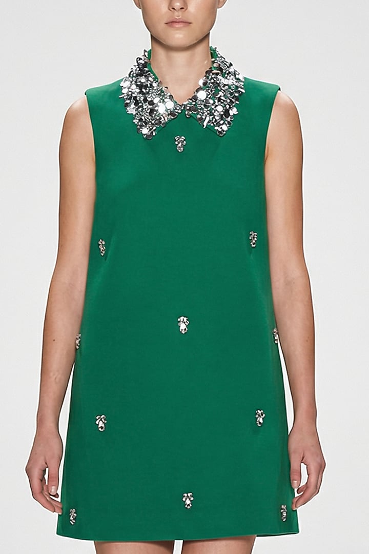Emerald Green Neoprene & Spandex Hand Embroidered Mini Vacation Dress by House of NSJ at Pernia's Pop Up Shop