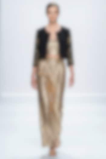 Black & Gold Neoprene & Spandex Hand Embroidered Jacket by House of NSJ at Pernia's Pop Up Shop