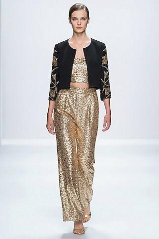 Black & Gold Neoprene & Spandex Hand Embroidered Jacket by House of NSJ