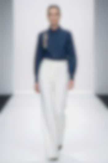 Blue Cotton Bead Hand Embellished Denim Shirt by House of NSJ at Pernia's Pop Up Shop