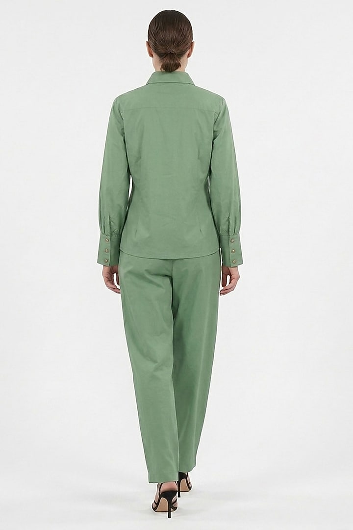 Green Cotton Hand Embroidered Shirt by House of NSJ at Pernia's Pop Up Shop
