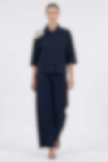 Blue Cotton Denim Hand Embroidered Shirt by House of NSJ at Pernia's Pop Up Shop