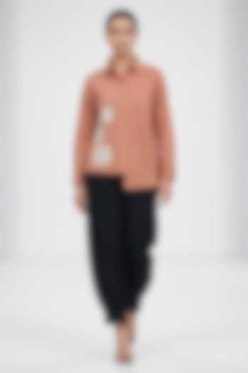 Brown Cotton Hand Embroidered Shirt by House of NSJ at Pernia's Pop Up Shop