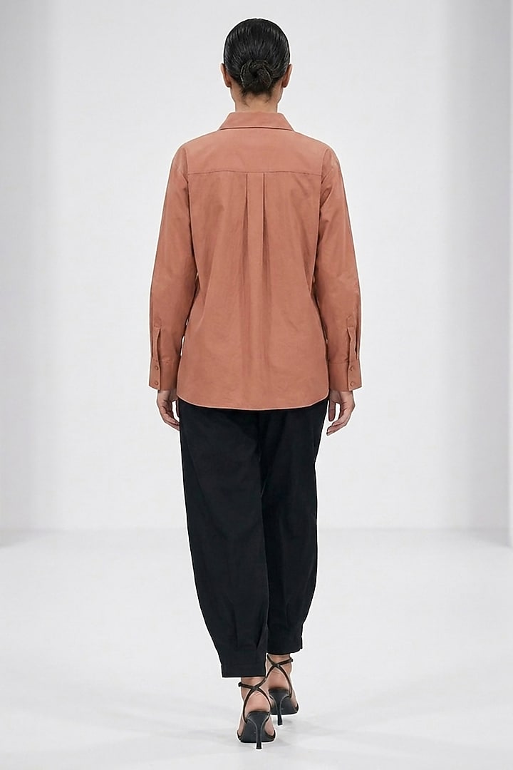 Brown Cotton Hand Embroidered Shirt by House of NSJ at Pernia's Pop Up Shop