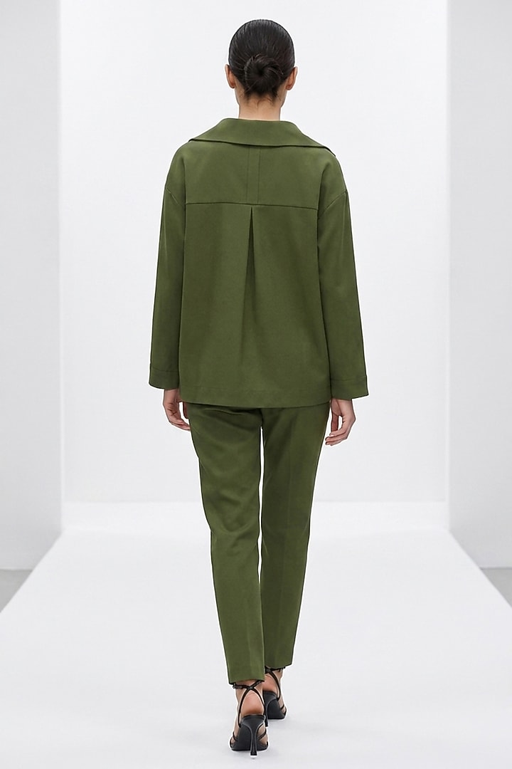 Olive Green Cotton Hand Embroidered Shirt by House of NSJ at Pernia's Pop Up Shop