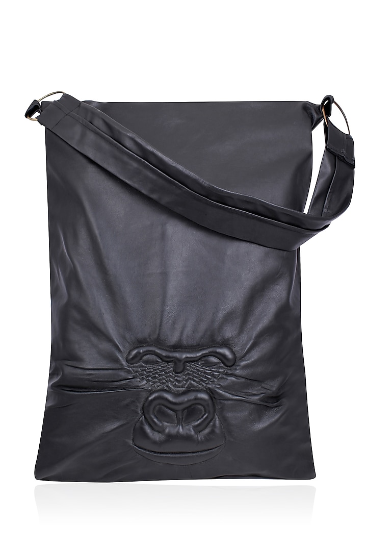 Black Handcrafted Gorilla Face Leather Boho Bag by Lavender