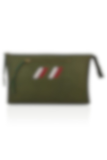 Moss Green Logo Embroidered Leather Clutch by Lavender