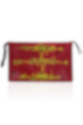 Red and Yellow Sequinned Leather Clutch by Lavender
