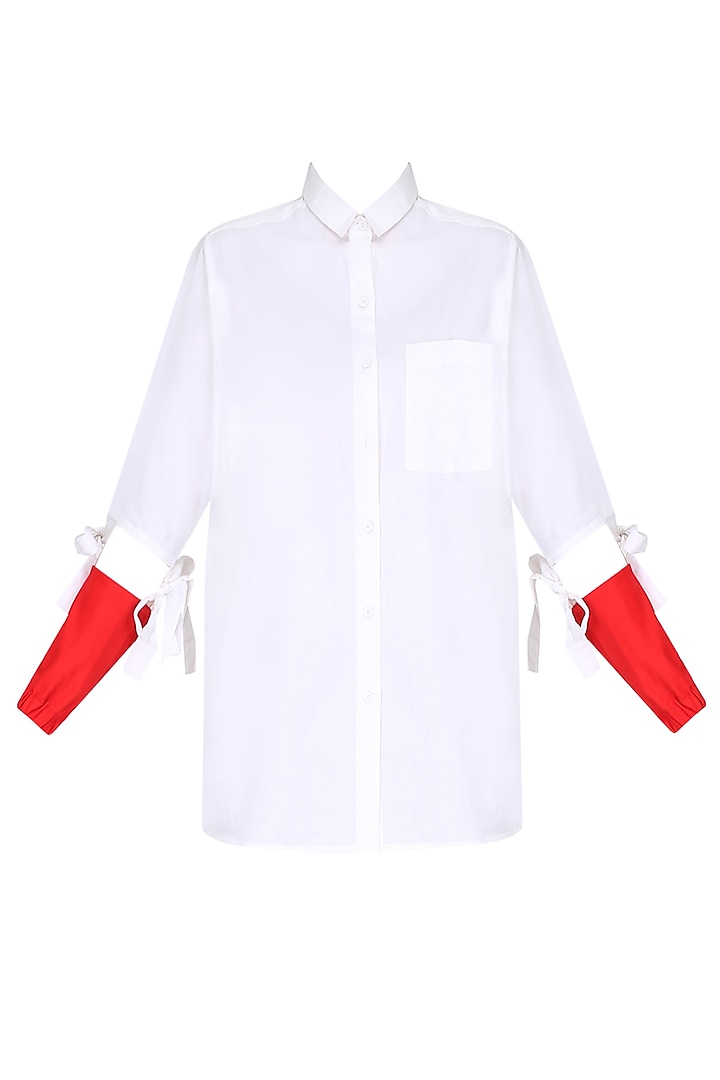 White Womens Shirt With Contrast Red Forearms by Huemn Project
