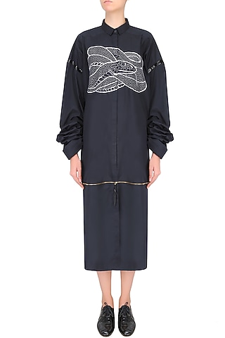 Black Snake Motif Oversized Shirt Dress by Huemn Project